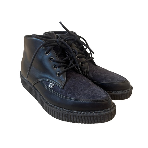 T.U.K. Leopard Creeper Boots Pointed Toe Lace Up Black Womens US 8 Grunge City - Picture 1 of 11